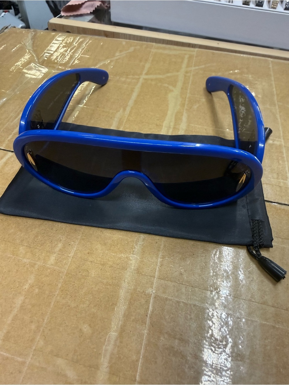 Bold Blue Oversized Shield Sunglasses